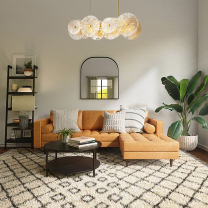 Brass Chandelier With Clear Amber Petal Glass Shades