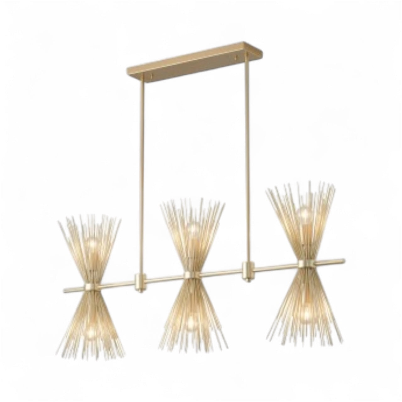 Gold Iron Chandelier with Spiked Cone Shades