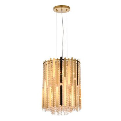 Gold Stainless Steel Pendant Light with Clear Hanging Crystal Beads