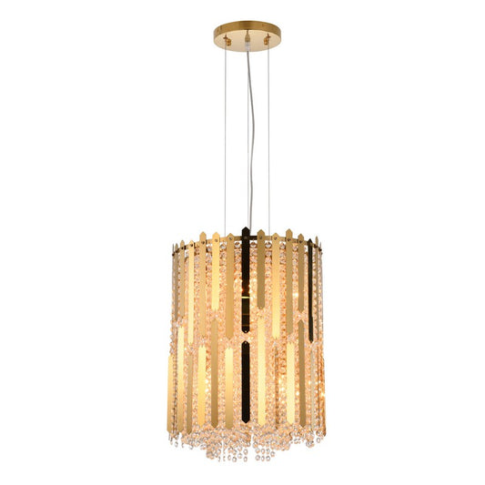 Gold Stainless Steel Pendant Light with Clear Hanging Crystal Beads