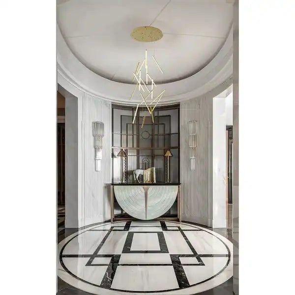 Brass Metal LED Chandelier With White Acrylic Diffusers