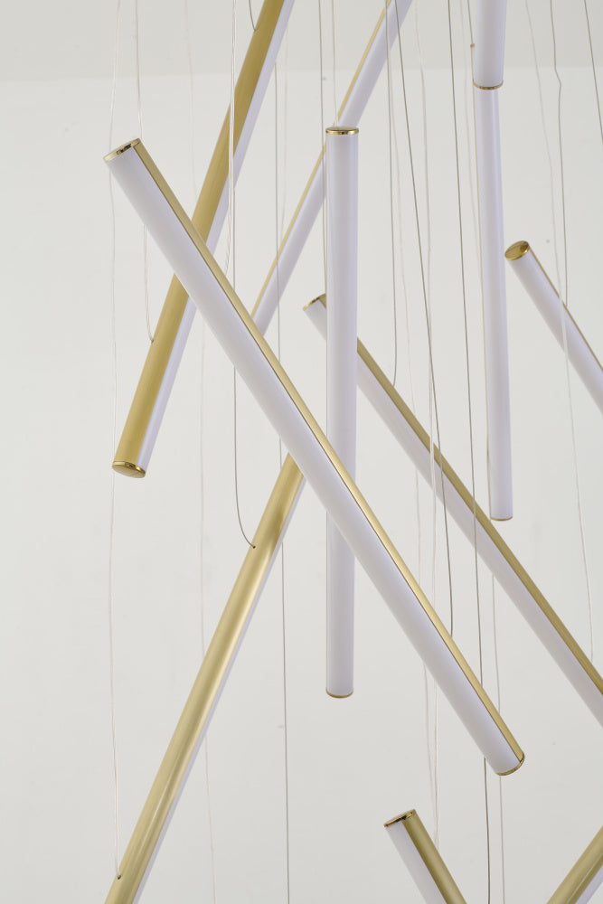 Brass Metal LED Chandelier With White Acrylic Diffusers