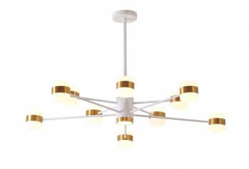 White Framed LED Chandelier with Gold Accents