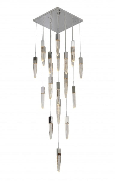 Flushed Chrome Frame Chandelier with Clear Bubble Hanging Crystal Pendants