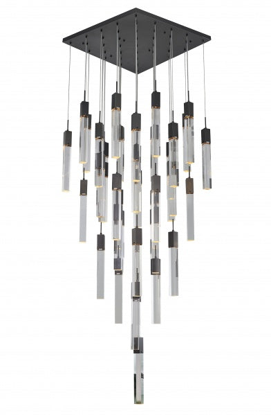 Flushed Black Gun Metal Frame Chandelier with Hanging Clear Block Pendant Crystals