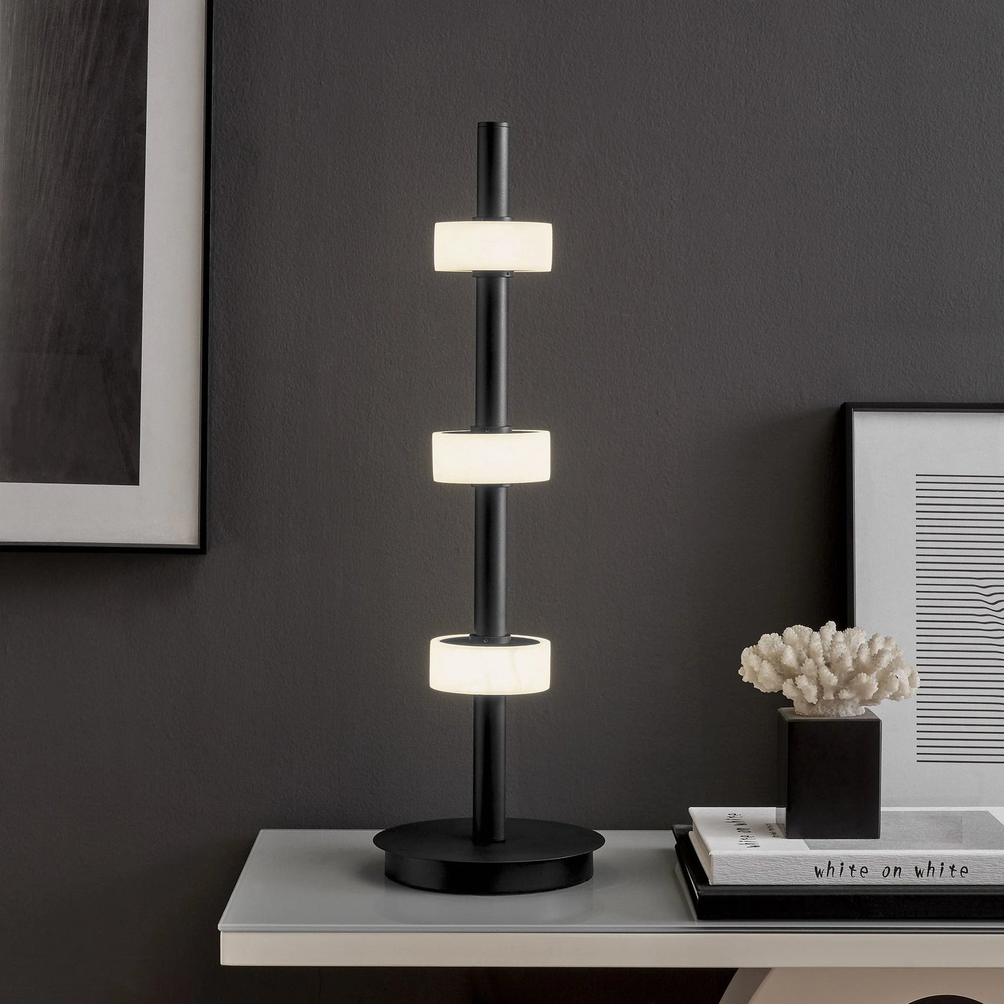 Aluminum And Spanish Alabaster Table Lamp Black
