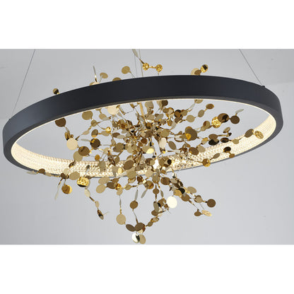 Sand Black LED Chandelier with Gold Confetti Interior – 24"