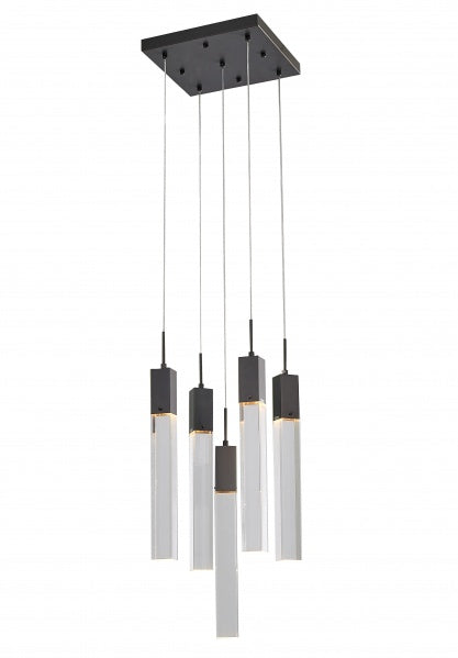 Flushed Black Gun Metal Frame Chandelier with Hanging Clear Block Crystal Pendants
