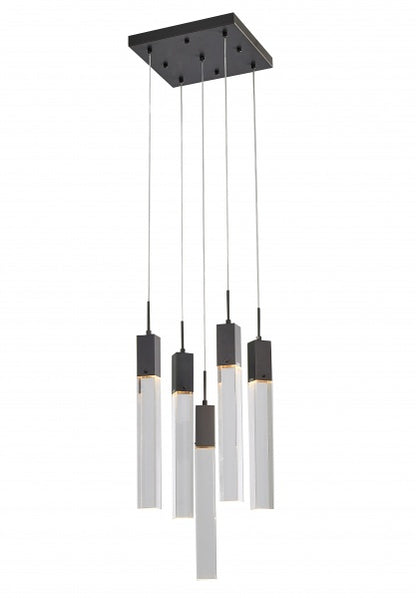 Flushed Black Gun Metal Frame Chandelier with Hanging Clear Block Crystal Pendants
