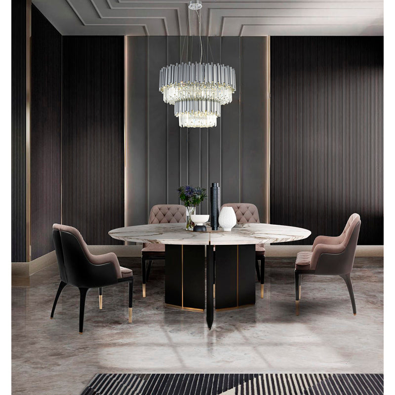 Two Tier Stainless Steel Hairlines Chandelier With Clear Hanging Crystals