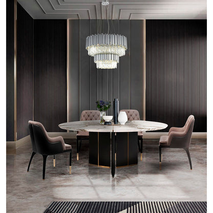 Two Tier Stainless Steel Hairlines Chandelier With Clear Hanging Crystals
