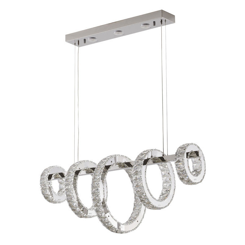 Five-Ring Chrome Crystal LED Chandelier