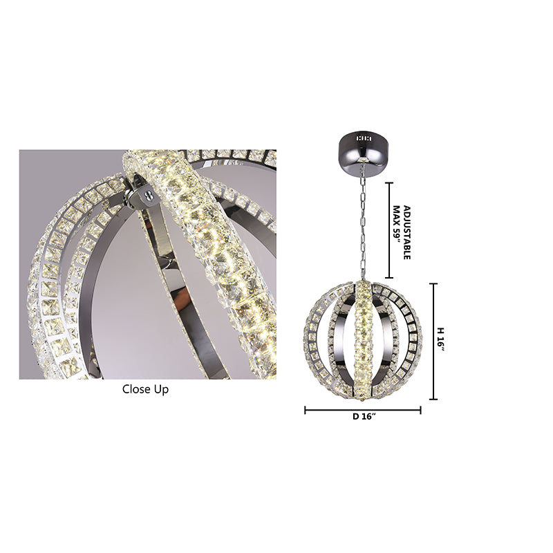 Chrome LED Chandelier with Crystal Detailing – 16"