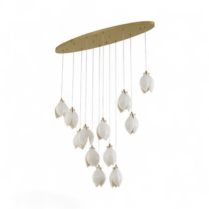 Bronze Metal Frame Chandelier with Cream Ceramic Flowers