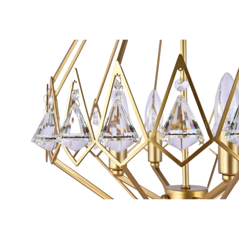 Gold Diamond Shaped Chandelier With Clear Crystal Drops