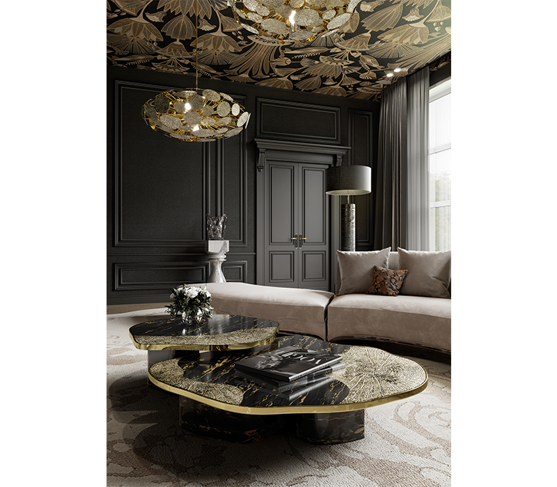 Ophelia Portoro Marble & Gold Center Table