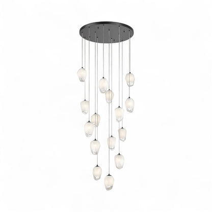 Round Metal Flushed Chandelier with Hanging White Glass Pendants