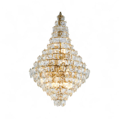 Brass Frame Chandelier With Clear Hanging Crystals
