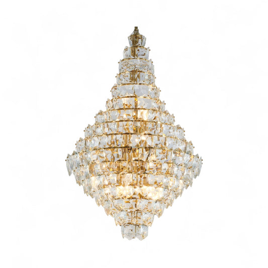 Brass Frame Chandelier With Clear Hanging Crystals