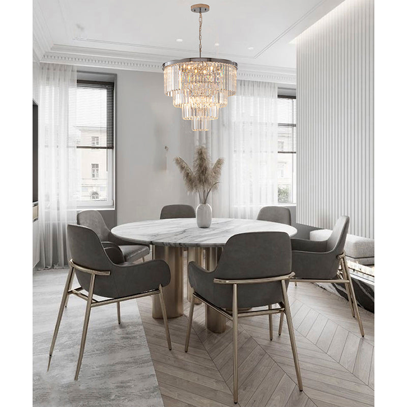 Four Tier Chrome Chandelier With Clear Hanging Crystals