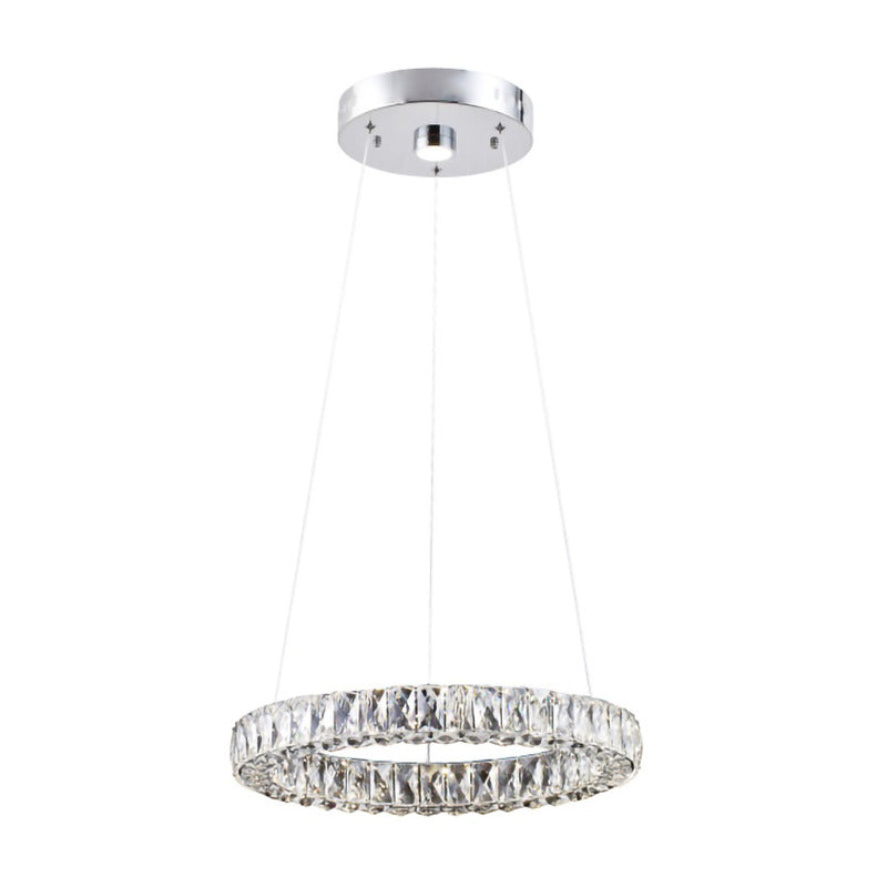 Chrome LED Chandelier – Clear Crystal Halo Ring Pendant Light