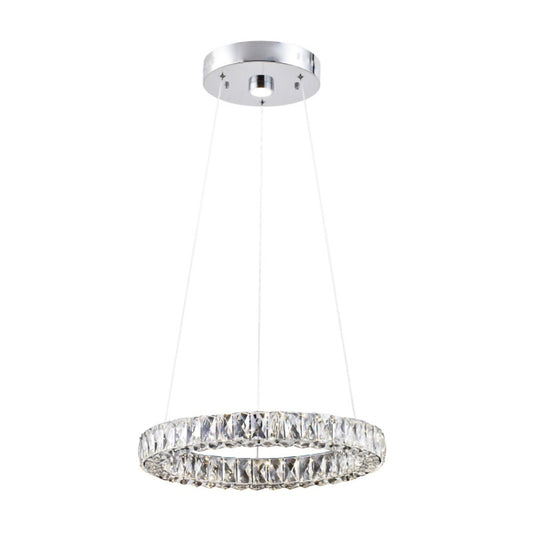 Chrome LED Chandelier – Clear Crystal Halo Ring Pendant Light