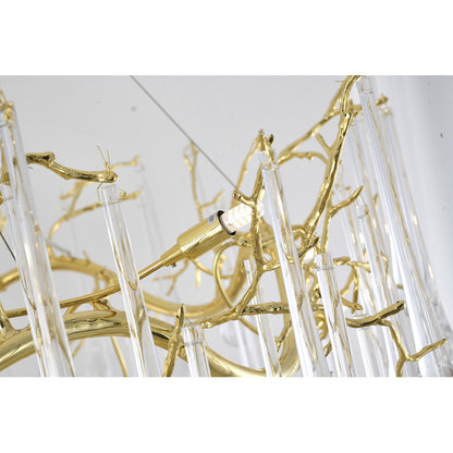 Three Tier Gold Solid Brass Chandelier With Clear Glass Hanging Drops