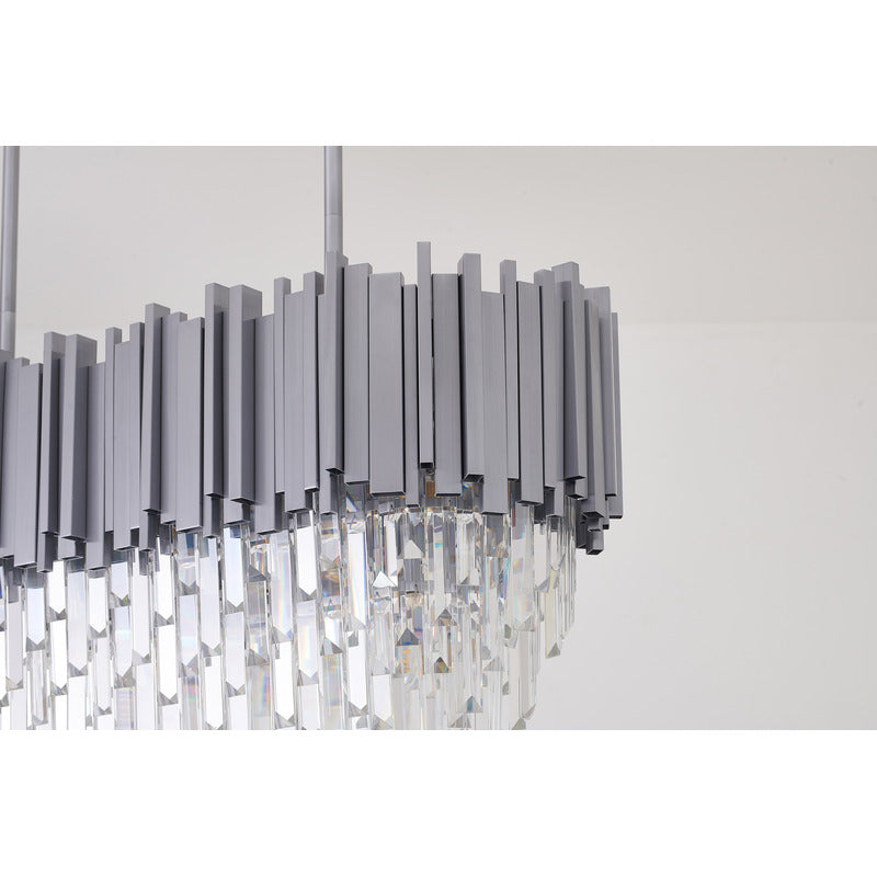 Satin Nickel Electroplated Frame Chandelier With Clear Hanging Crystals