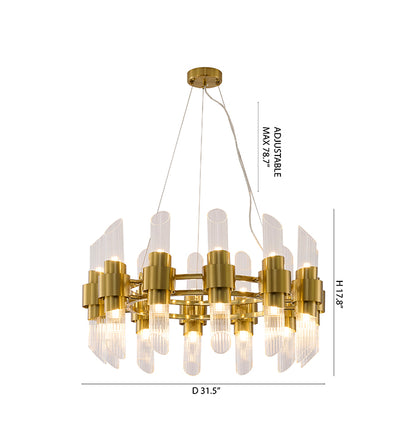 Satin Brass Iron Chandelier With Clear Glass Shades