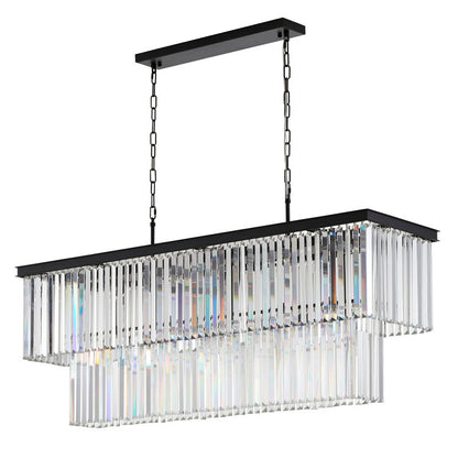 Two Tier Black Chandelier With Clear Hanging Crystals