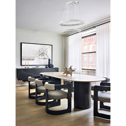 Chrome LED Chandelier – Triple-Sided Clear Crystal Double Ring Pendant Light