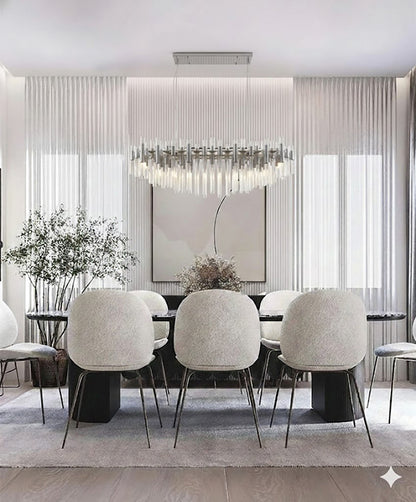 Polished Chrome Frame Chandelier With Clear Glass Rods