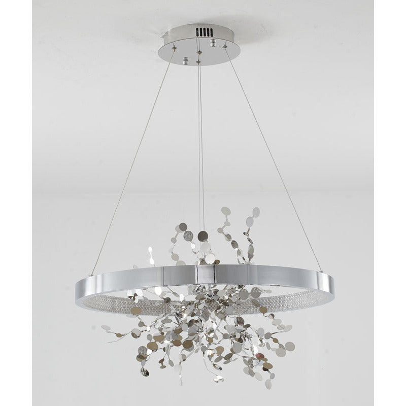 Chrome LED Chandelier with Stainless Steel Confetti Interior – 24"