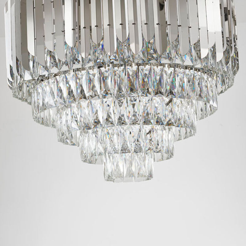 Chrome Chandelier With Clear Hanging Crystals