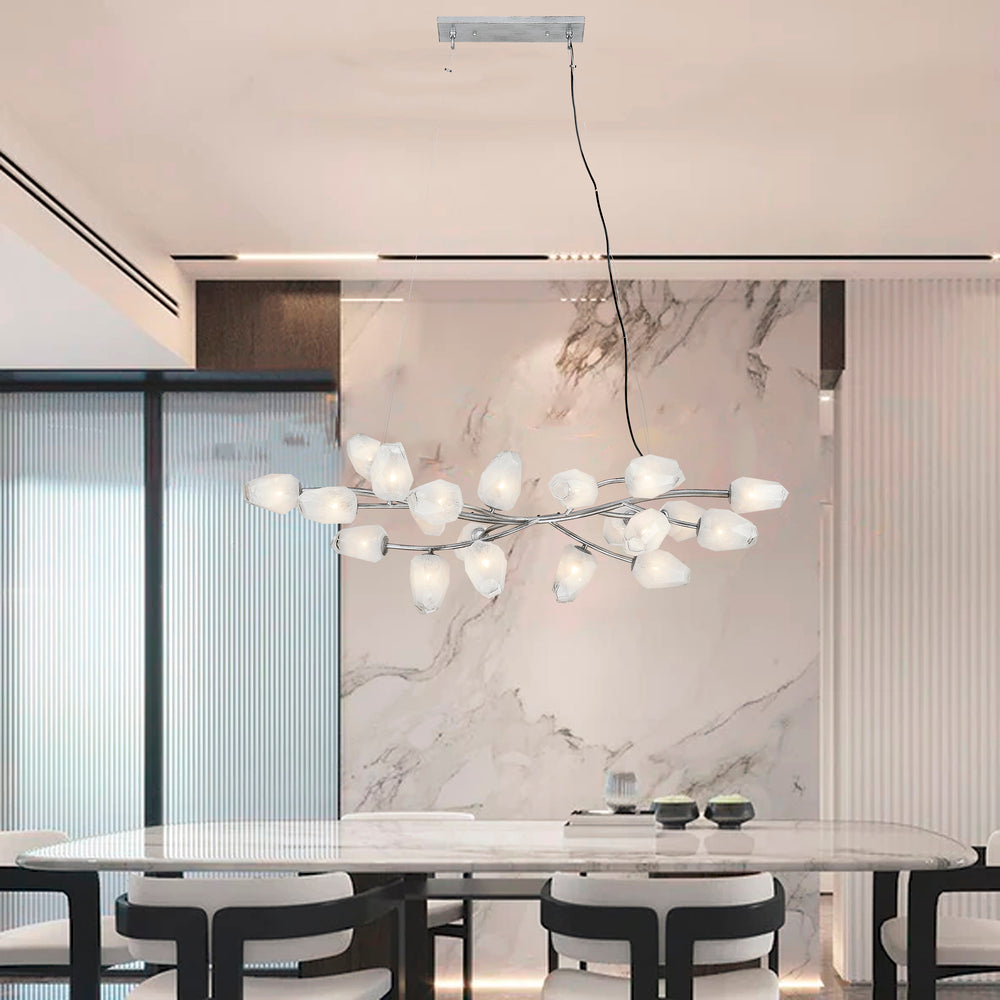 Black Branch Frame Chandelier with White Glass Shades