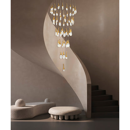 Antique Brass Chandelier With Crystal Hanging Bud Pendants