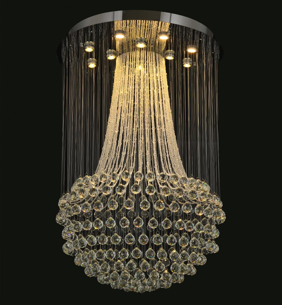 Chrome Flushed Chandelier with Clear Hanging Crystals and Beads