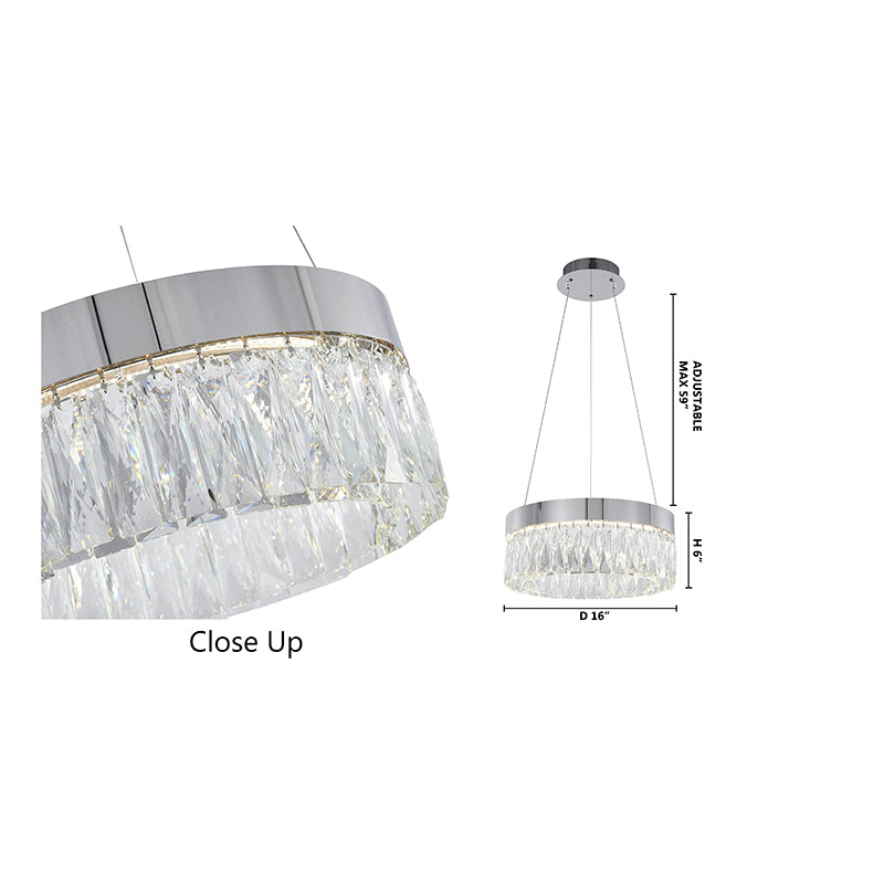 Chrome LED Chandelier with Hanging Crystals