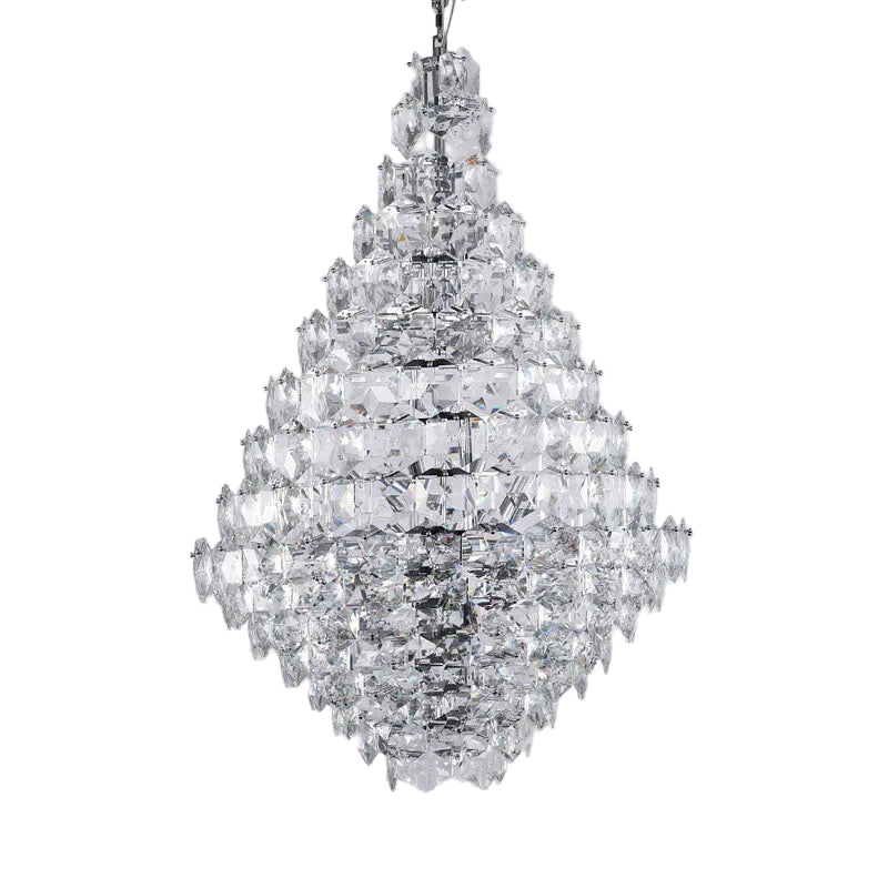 Chrome Frame Chandelier With Clear Hanging Crystals