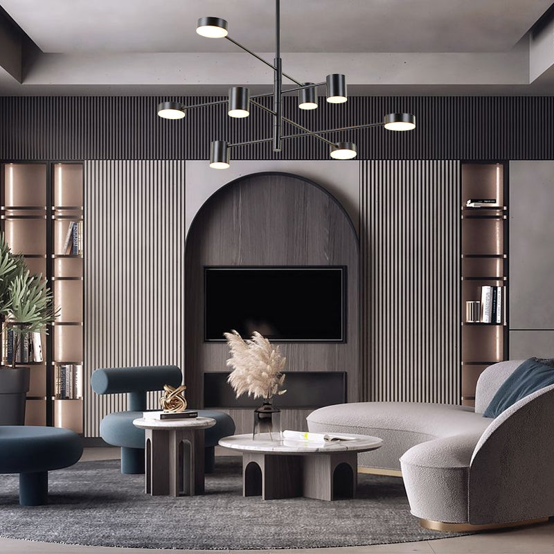 Four Tier Black Metal LED Ceiling Fixture With White Diffusers