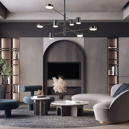 Four Tier Black Metal LED Ceiling Fixture With White Diffusers