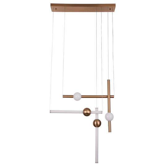 Gold Frame LED Chandelier with White Glass Accents