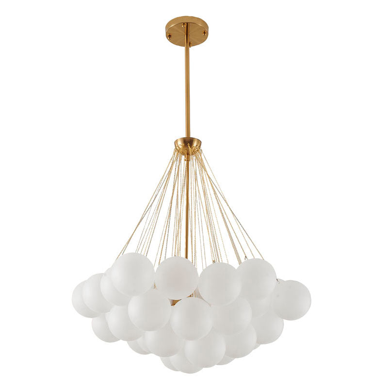 Gold Plated Frame Chandelier featuring White Frosted Glass Hanging Shades