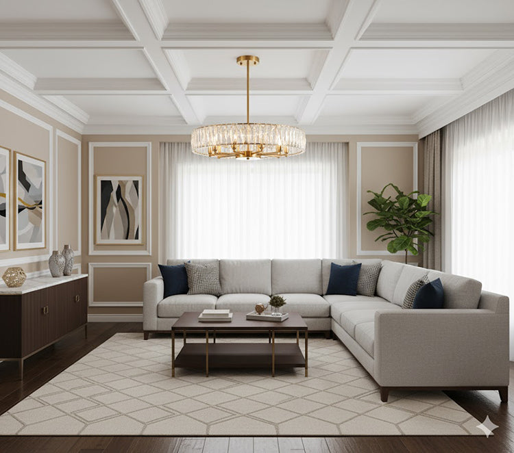 Round Gold Chandelier With A Clear Crystal Band