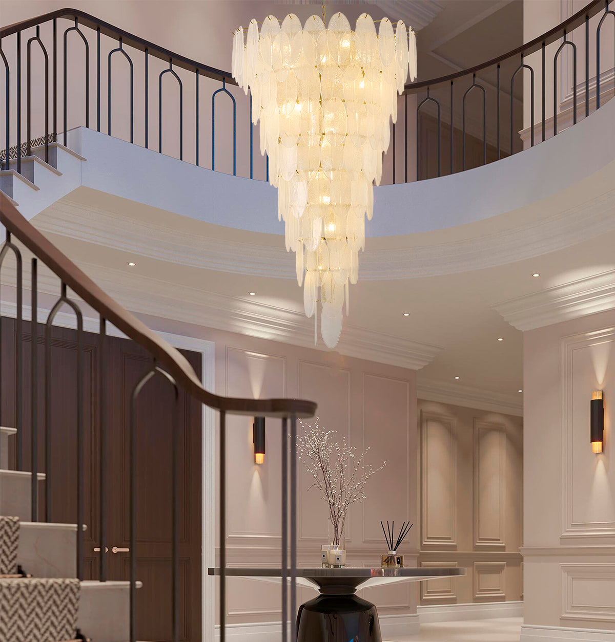 Brass Chandelier with Frosted Glass Shades