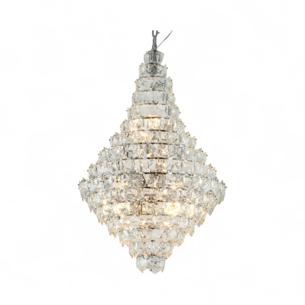 Chrome Frame Chandelier With Clear Hanging Crystals