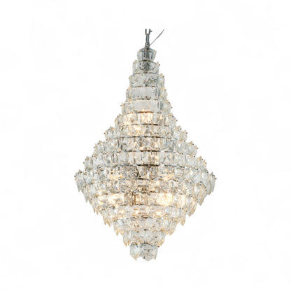 Chrome Frame Chandelier With Clear Hanging Crystals