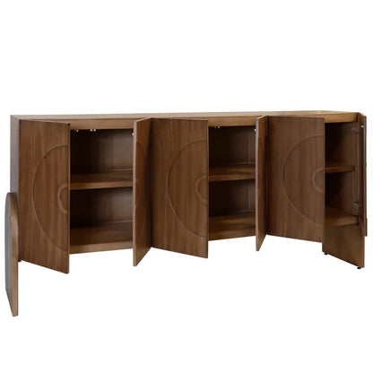 Cherry Solid Wood 6 Door Mid-century Bullseye Console