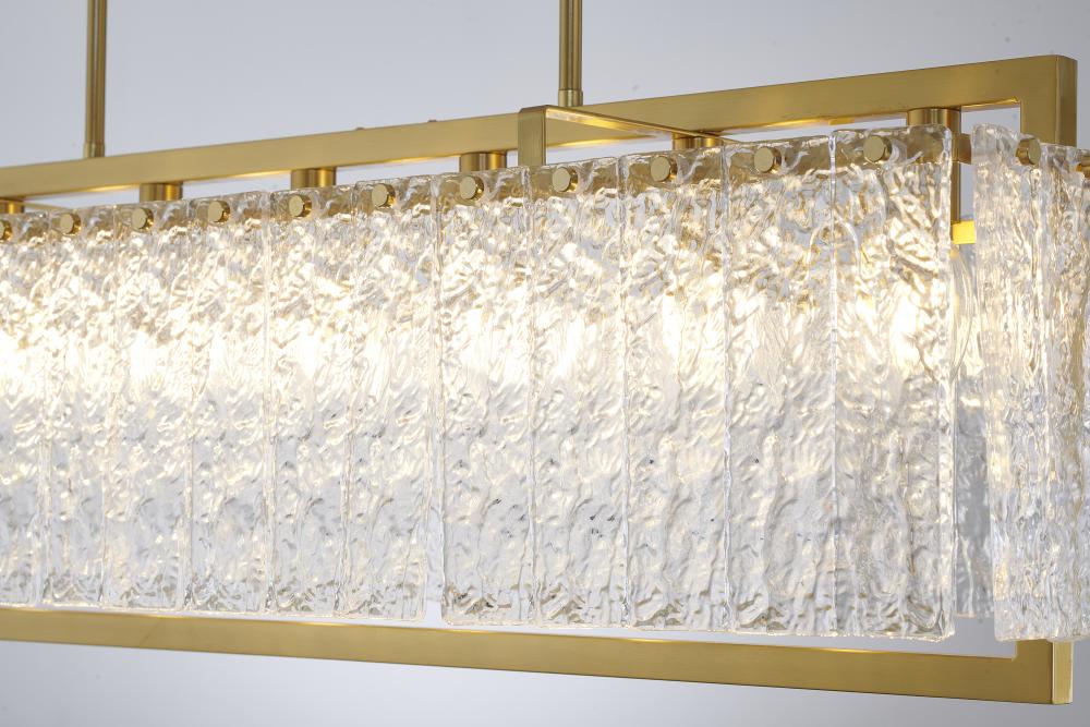 Rectangular Chandelier with Hanging Clear Rippled Glass