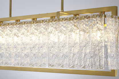 Rectangular Chandelier with Hanging Clear Rippled Glass